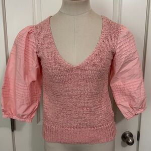Rebecca Taylor La Vie XS Pink Poplin Puff Sleeve Popover Top ~ Preppy Feminine